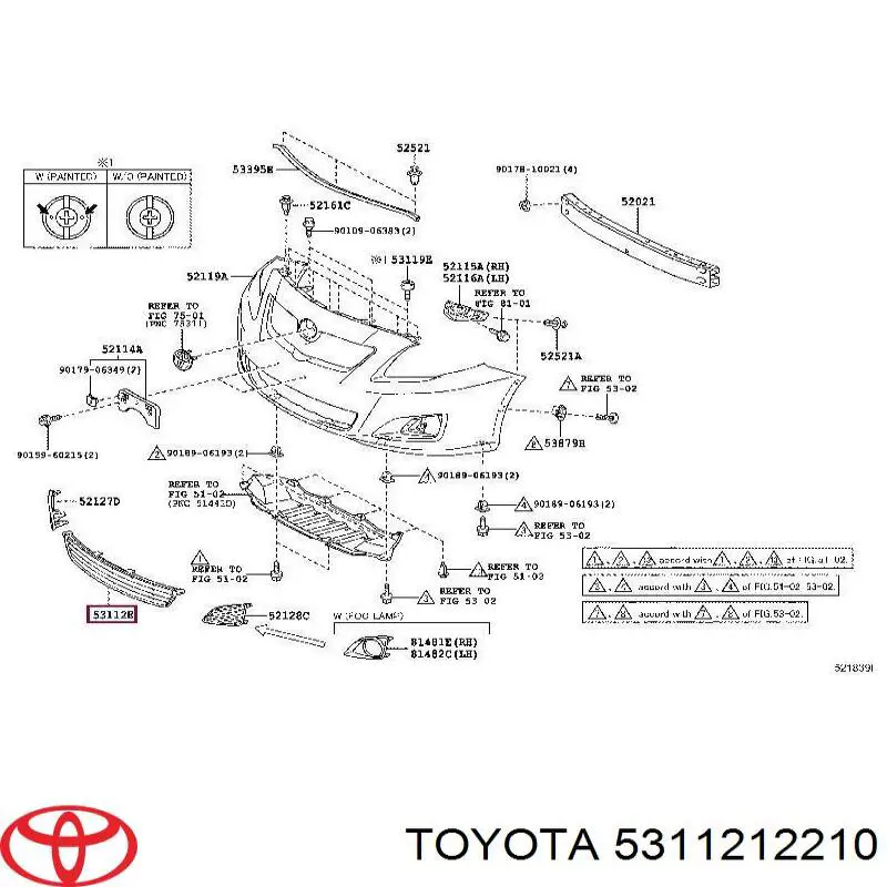 5311212210 Toyota rejilla de ventilación, parachoques delantero