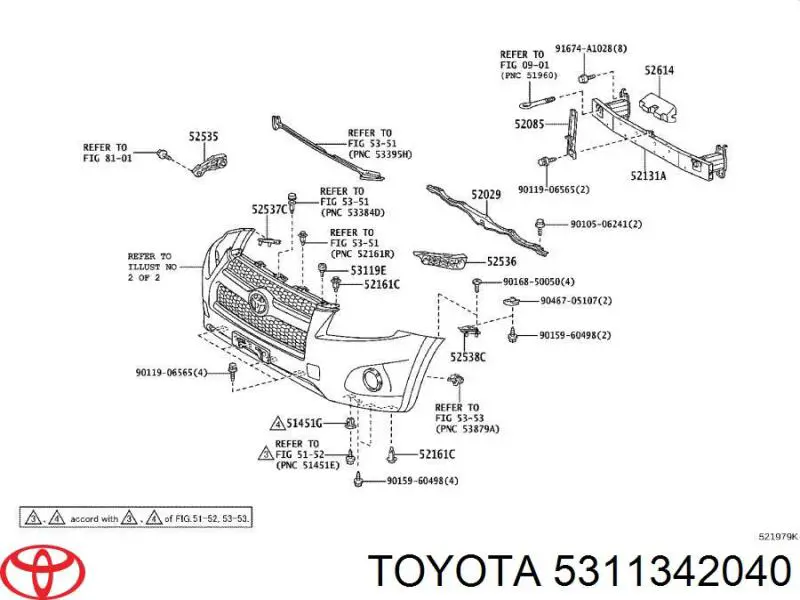 5311342040 Toyota rejilla de ventilación, parachoques delantero