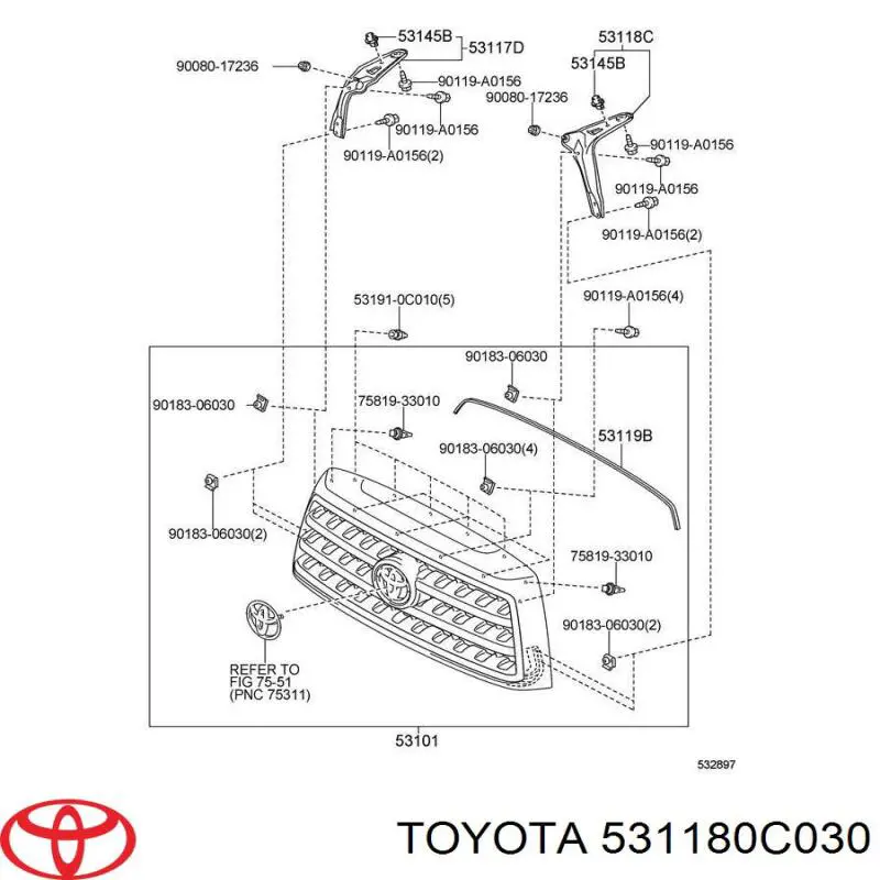 Soporte De Parrilla Del Radiador para Toyota Sequoia (K6)