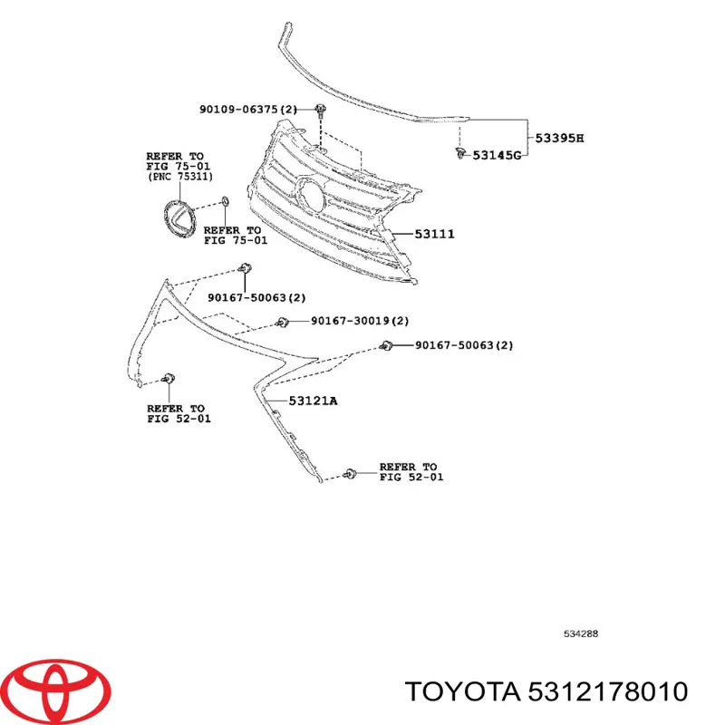 Moldura de rejilla del radiador Toyota 5312178010 precio, desde 116,46 EUR