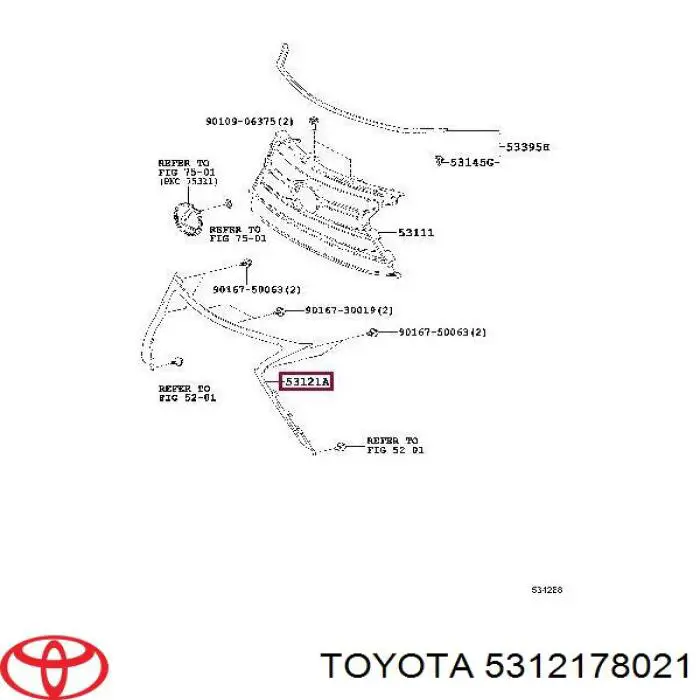 Moldura de rejilla de radiador Toyota 5312178021