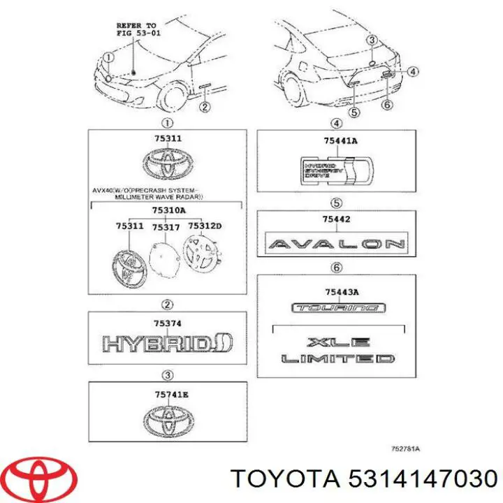 5314147030 Toyota logotipo del radiador i