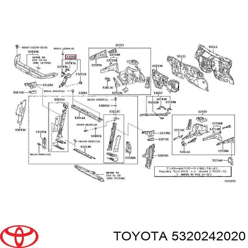 5320242020 Toyota soporte de radiador superior derecho