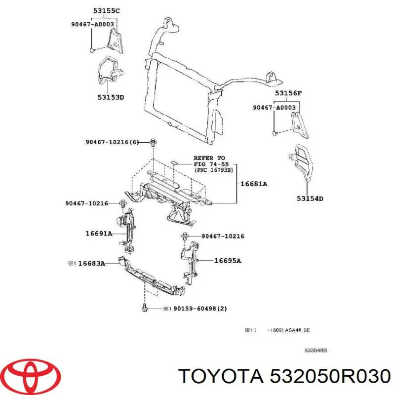 5320542120 Toyota soporte de radiador superior