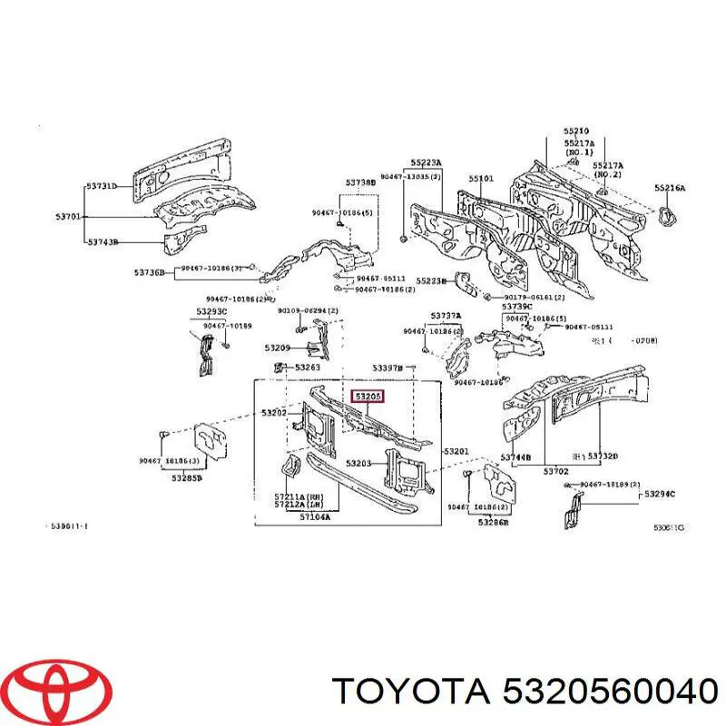 5320560040 Toyota soporte de radiador superior