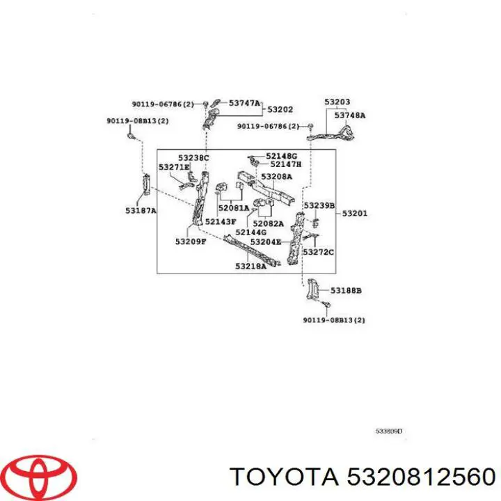 Soporte de radiador superior (panel de montaje para foco) para Toyota Prius (ZVW30)