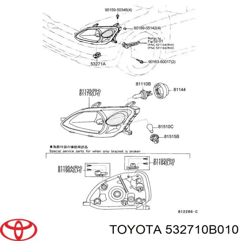 532710B010 Toyota soporte(adaptadorPara Montaje De Faros Delanteros)