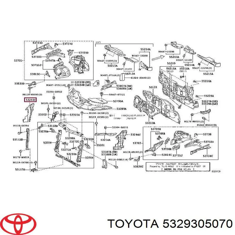 5329305070 Toyota deflector de aire, radiador, derecho