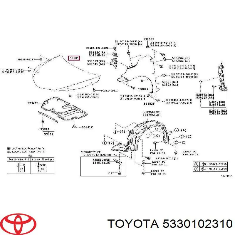 5330102310 Toyota capó del motor