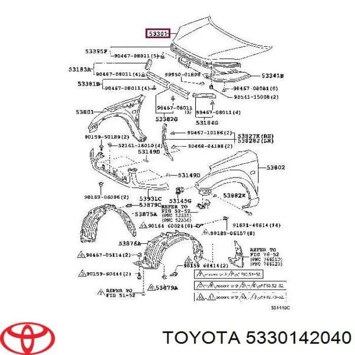 Capó del motor Toyota 5330142040 precio, desde 235,20 EUR
