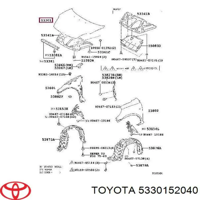 5330152040 Toyota capó