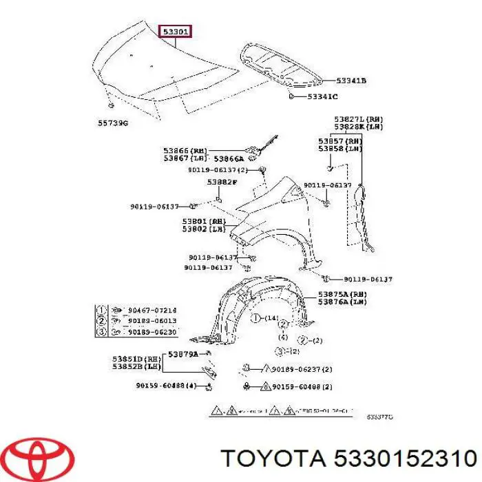 5330152310 Toyota capó del motor