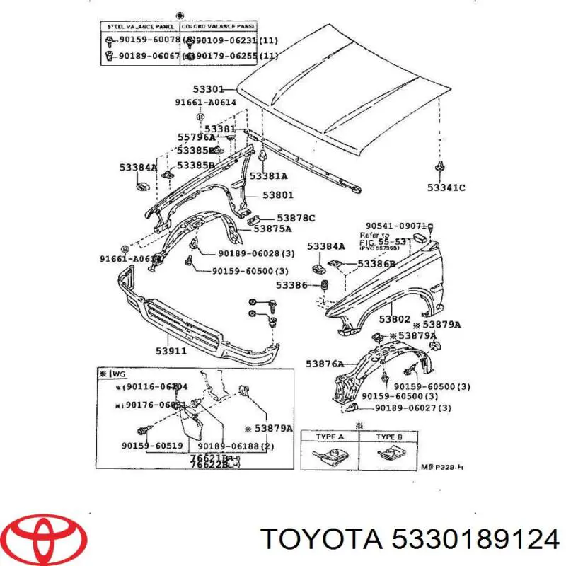 5330189124 Toyota Capó delantero