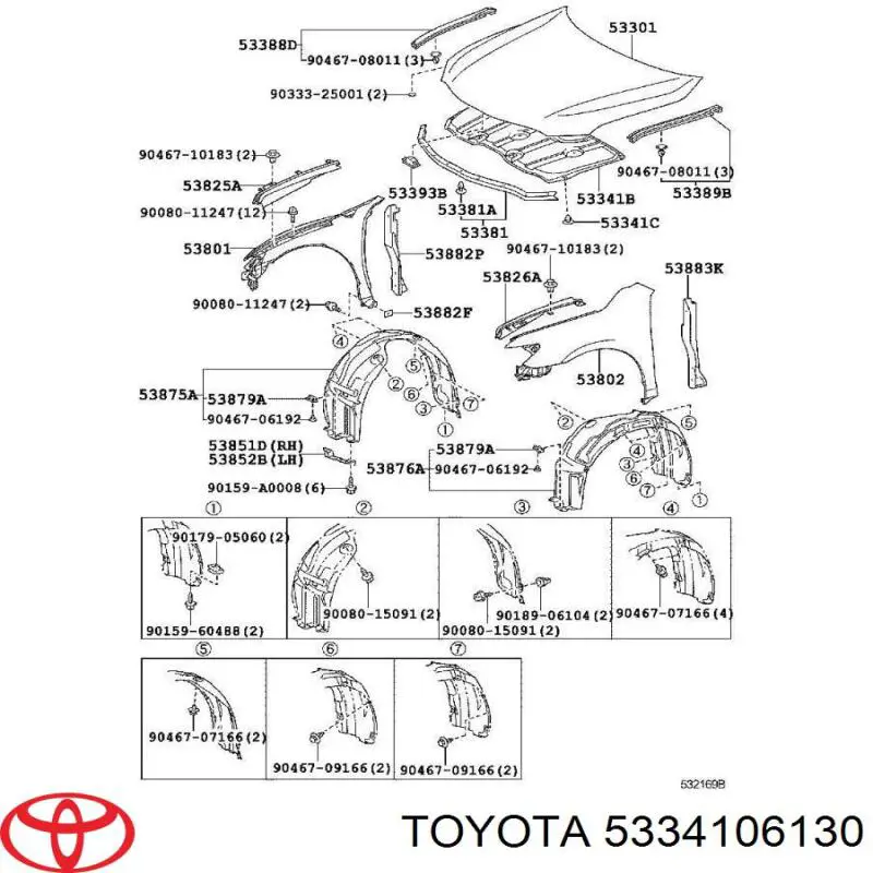 5334106130 Toyota aislamiento del capó