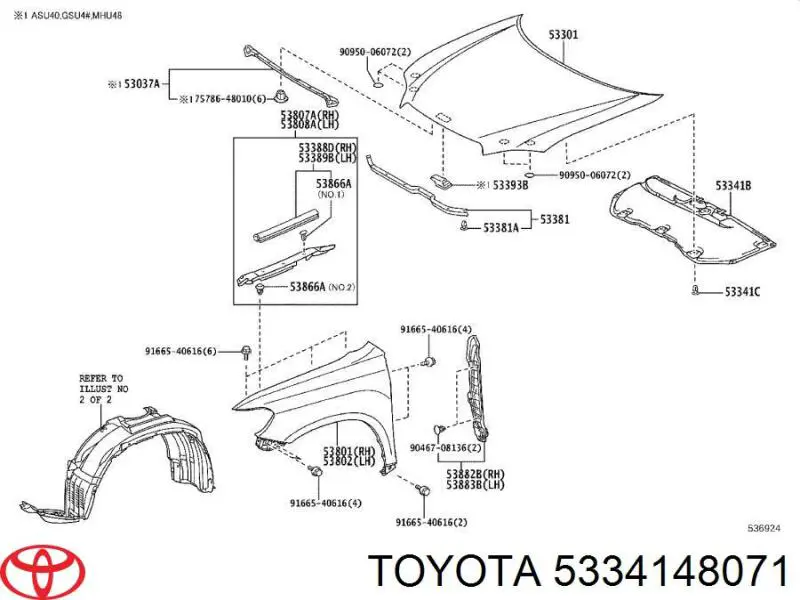 5334148071 Toyota aislamiento para campana