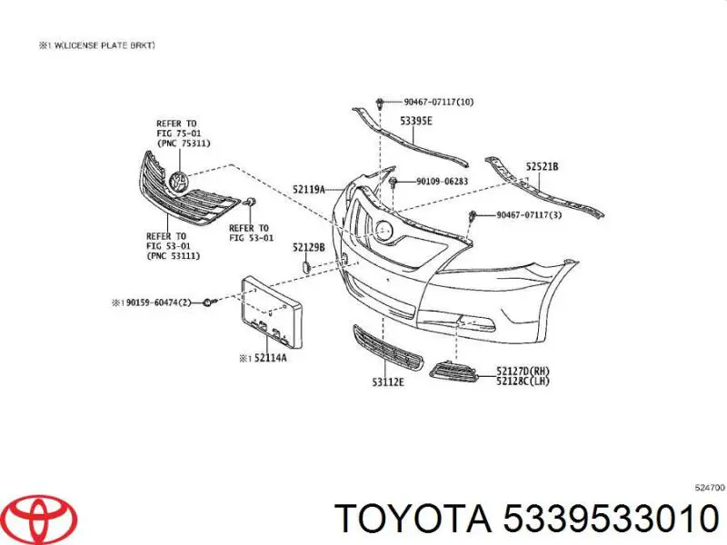 5339533010 Toyota sello del capo