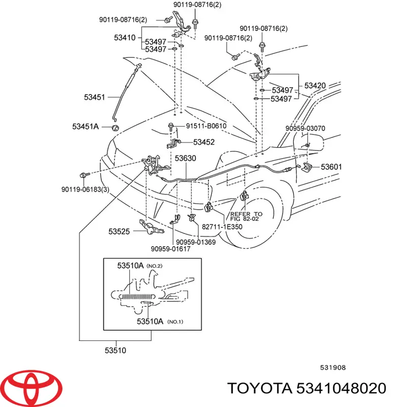 Bisagra de capot derecha para Toyota 4Runner (GRN21, UZN21)