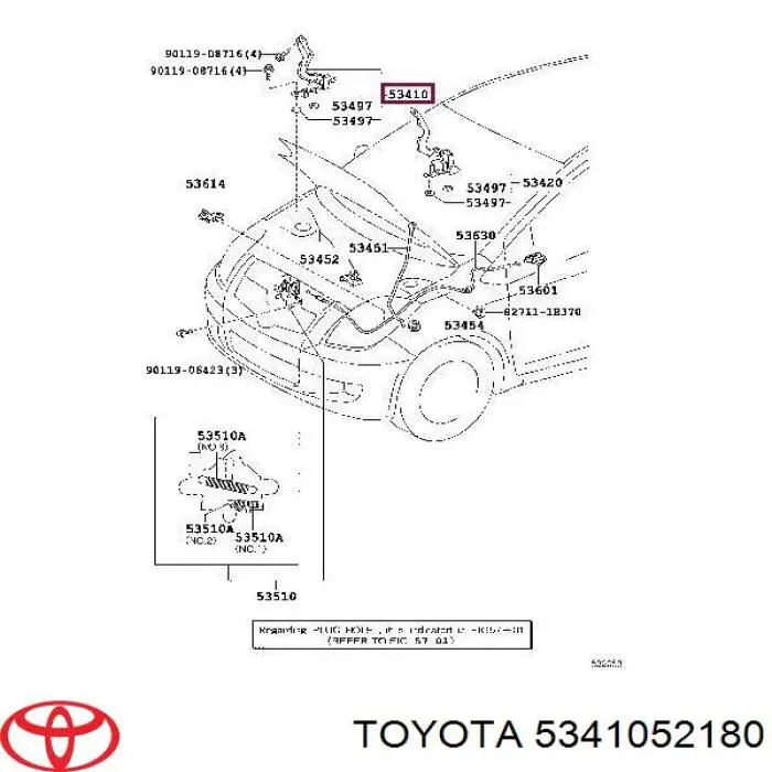 5341052180 Toyota bisagra, capó del motor derecha