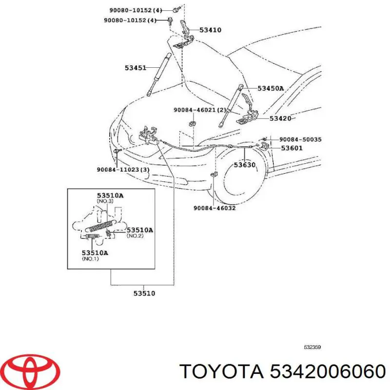 5342006060 Toyota bisagra, capó del motor izquierda