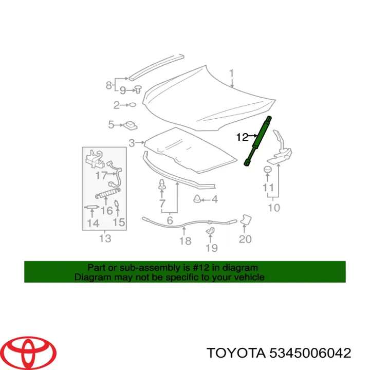 5345006042 Toyota muelle neumático, capó de motor derecho