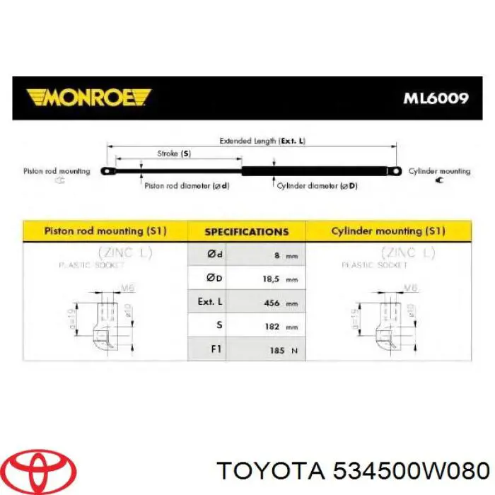 Comprar 534500W080 Toyota Amortiguador de capó