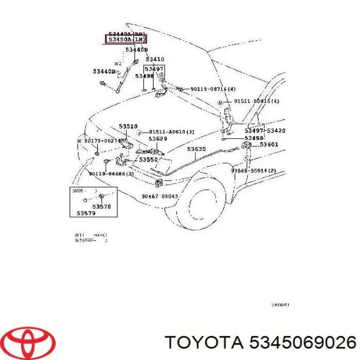Muelle neumático, tapa delantera Toyota 5345069026 precio, desde 15,53 EUR