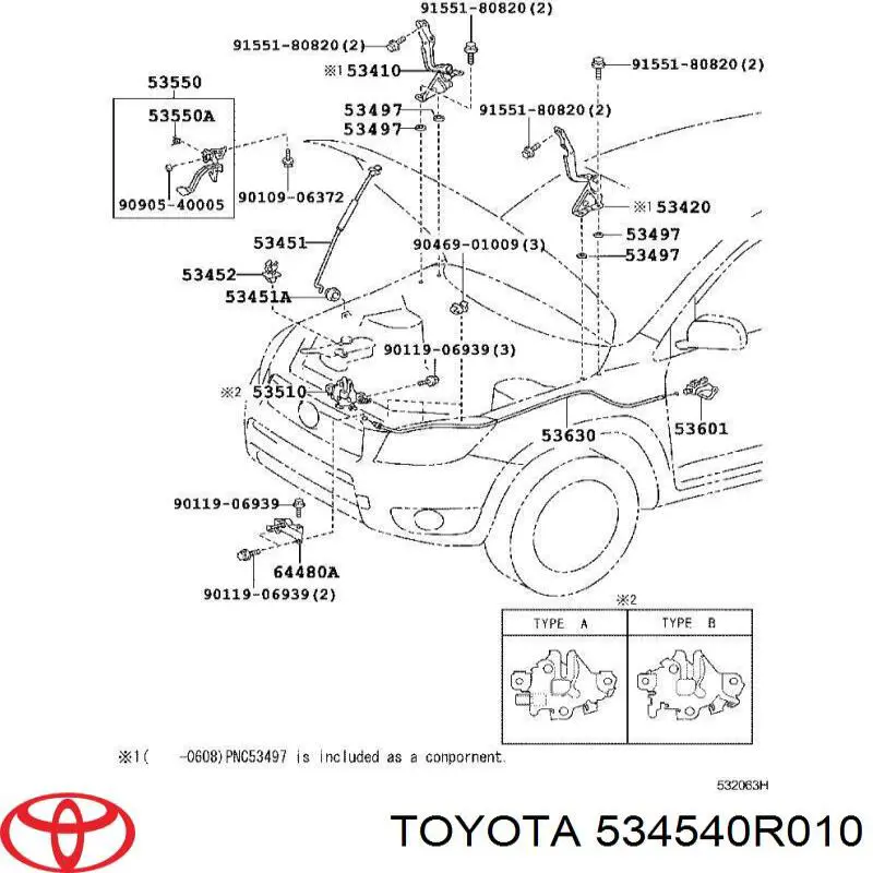 534540R010 Toyota capo de bloqueo