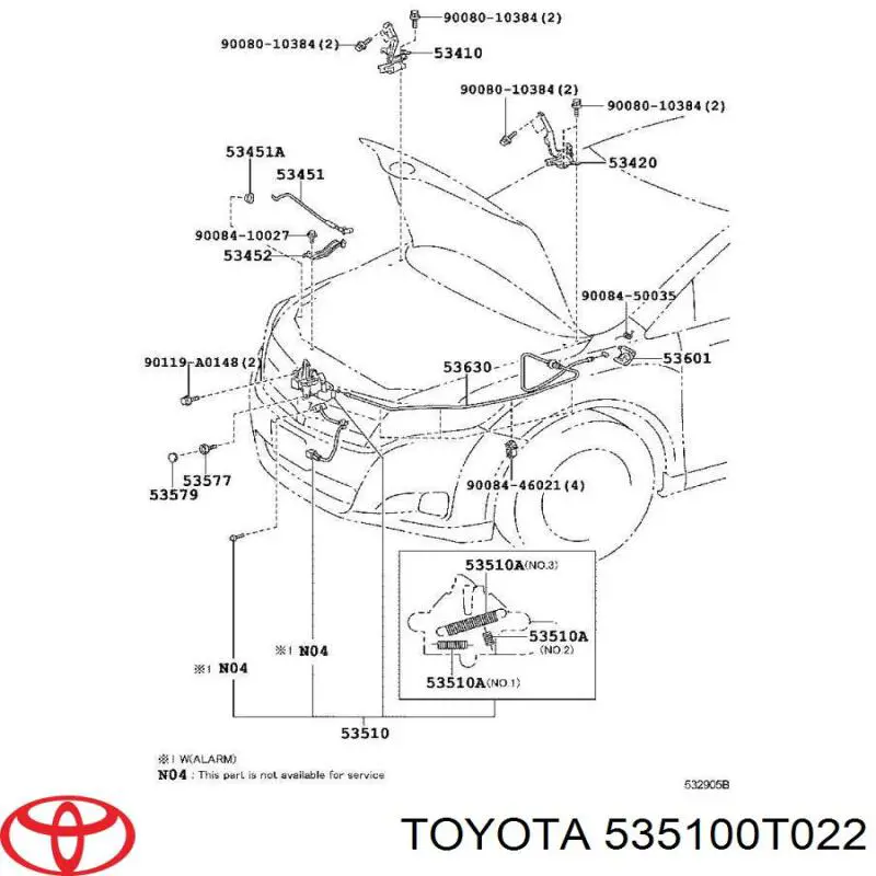 535100T022 Toyota cerradura del capó de motor