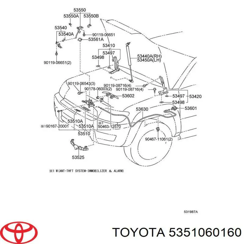 Cerradura de capó Toyota 5351060160 precio, desde 23,28 EUR