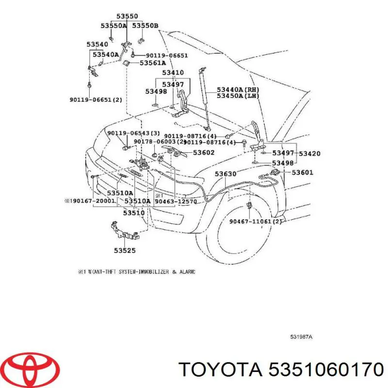 5351060170 Toyota Cerradura de Capot