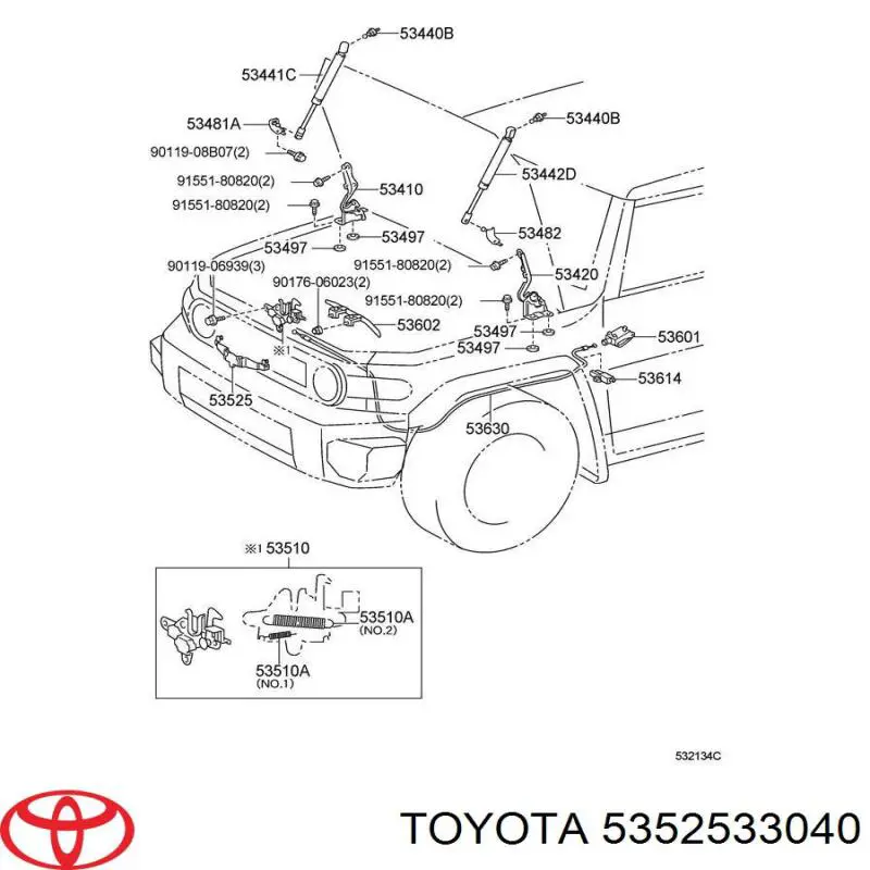 Comprar 5352533040 Toyota Gancho soporte del capó