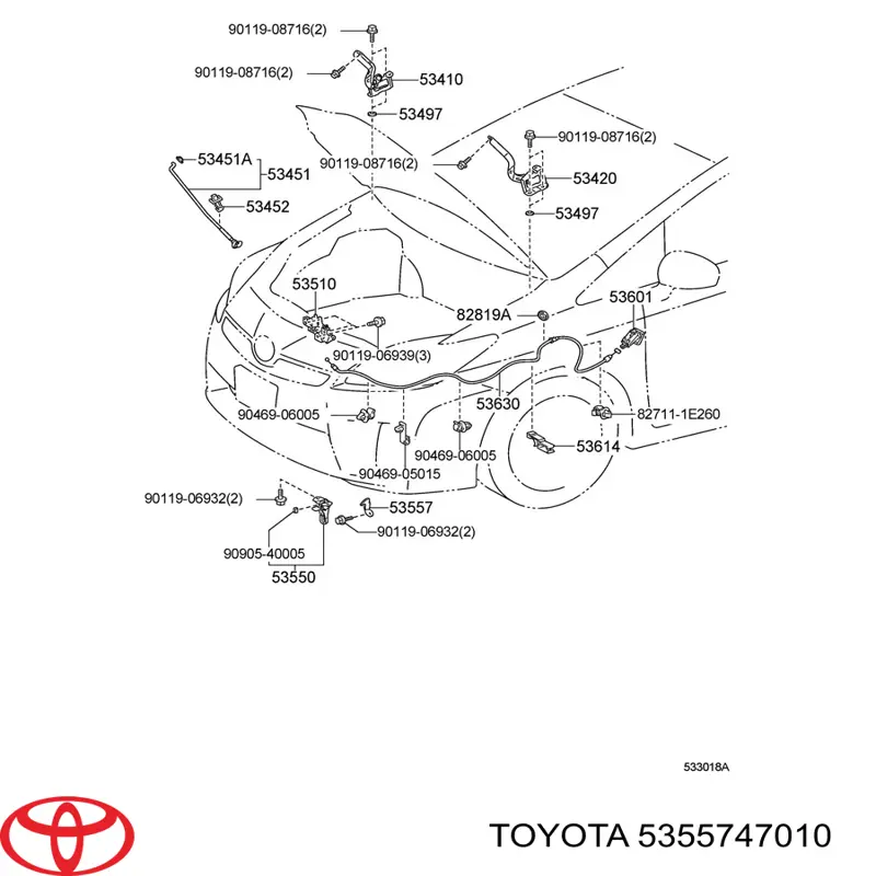Gancho soporte del capó Toyota 5355747010 precio, desde 7,42 EUR