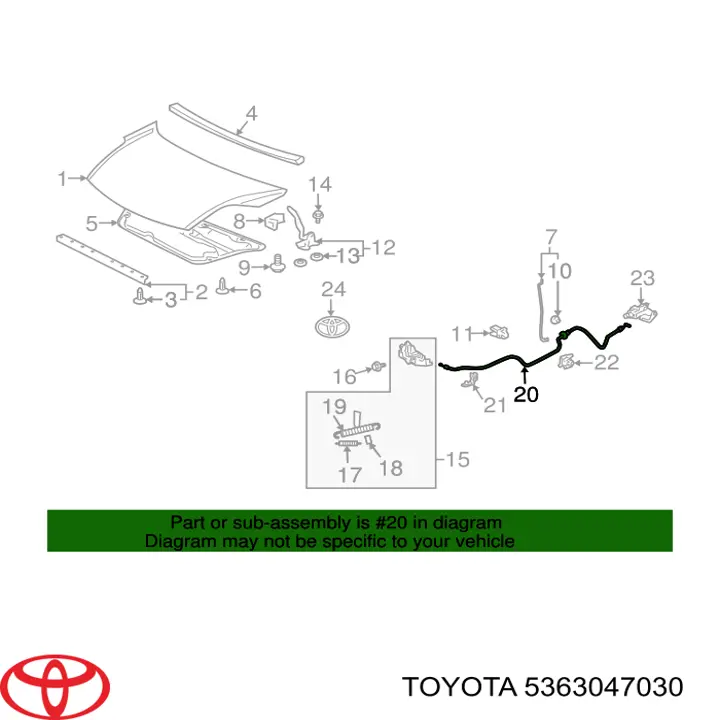 5363047030 Toyota Cable de capó del motor