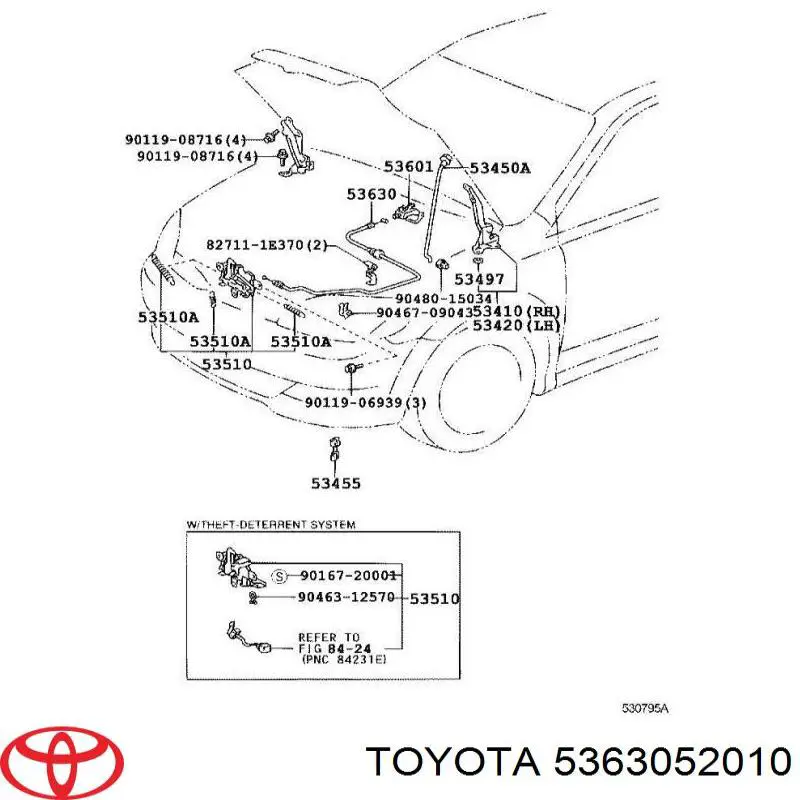 Comprar 536300D010 Toyota Cable de capó del motor