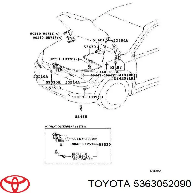 Cable de apertura de capó del motor Toyota 5363052090 precio, desde 57,63 EUR