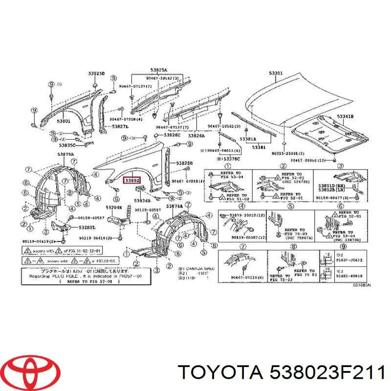 538023F211 Toyota guardabarros delantero izquierdo