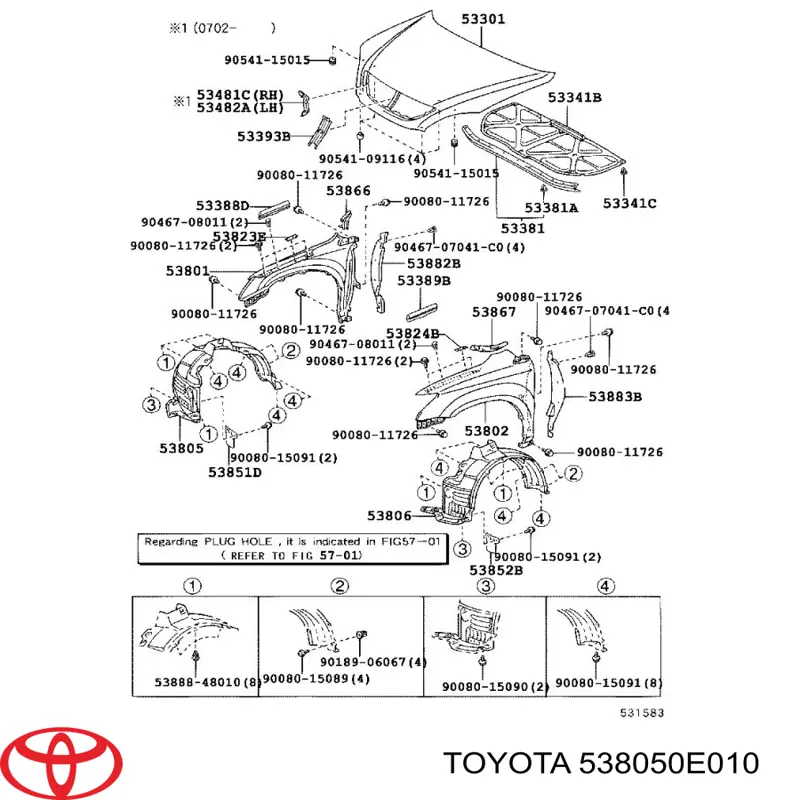 Guardabarros interior derecho, aleta delantera Toyota 538050E010 precio, desde 16,33 EUR