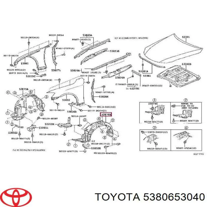 5380653040 Toyota guardabarros interior, aleta delantera, izquierdo