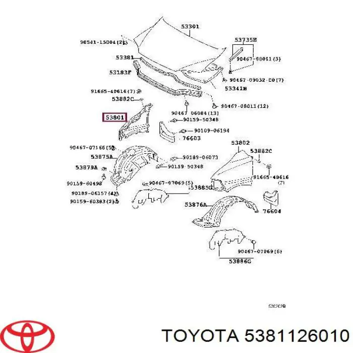 5381126010 Toyota guardabarros delantero derecho