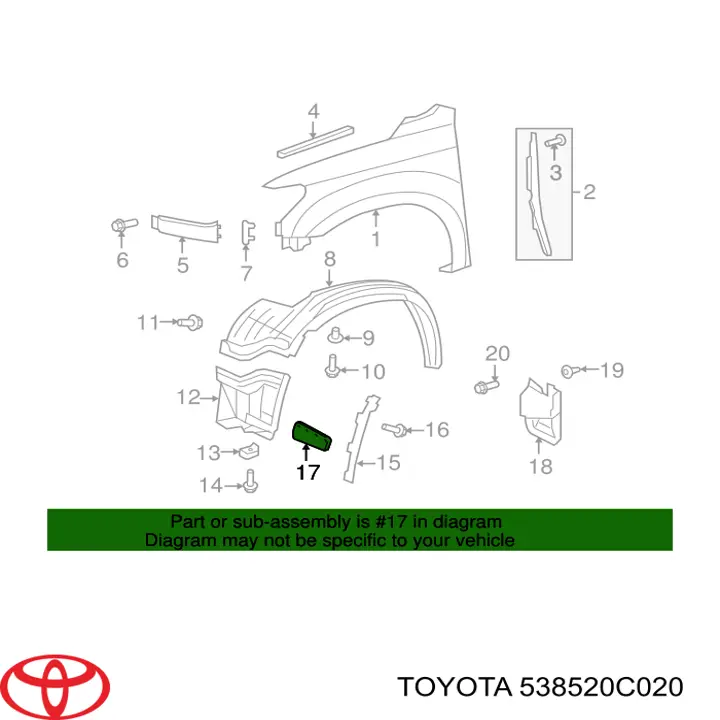 Forro de guardabarros delantero izquierdo para Toyota Sequoia (K6)