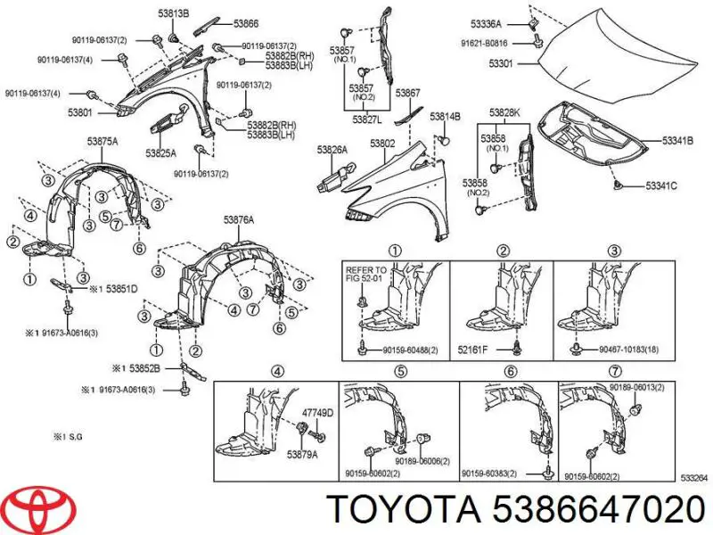 Moldura del guardabarros delantero derecho Toyota 5386647020 precio, desde 7,82 EUR