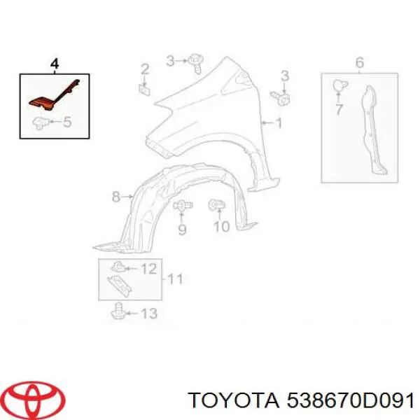 538670D091 Toyota sello de guardabarros