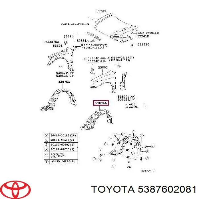 Guardalodos interior izquierdo, guardafango delantero Toyota 5387602081 precio, desde 21,83 EUR