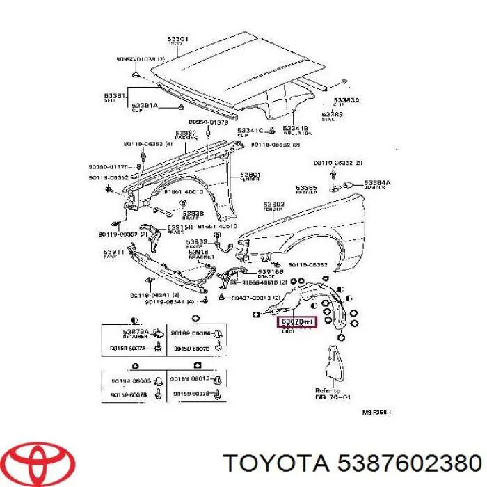 5387602380 Toyota guardabarros interior, aleta delantera, izquierdo