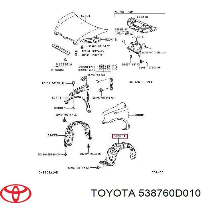 Guardabarros interior, aleta delantera, izquierdo para Toyota Yaris (P10)