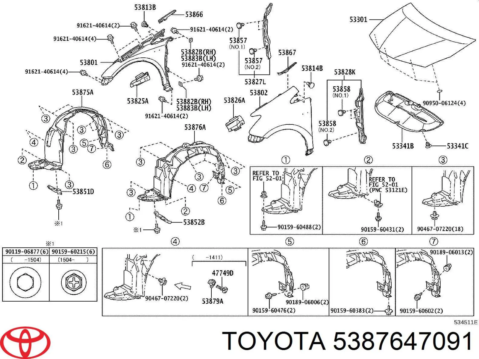 Guardalodos interior izquierdo, guardafango delantero Toyota 5387647091 precio, desde 26,56 EUR