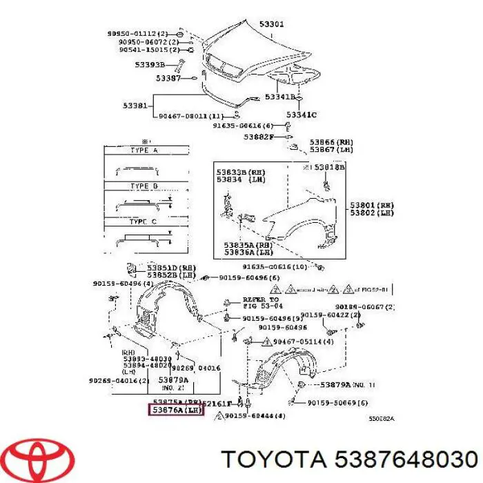 Guardalodos interior izquierdo, guardafango delantero Toyota 5387648030 precio, desde 23,66 EUR