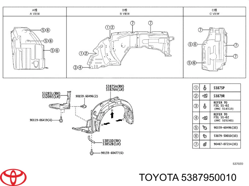 Clip de fijación del guardabarros delantero Toyota 5387950010 precio, desde 1,89 EUR