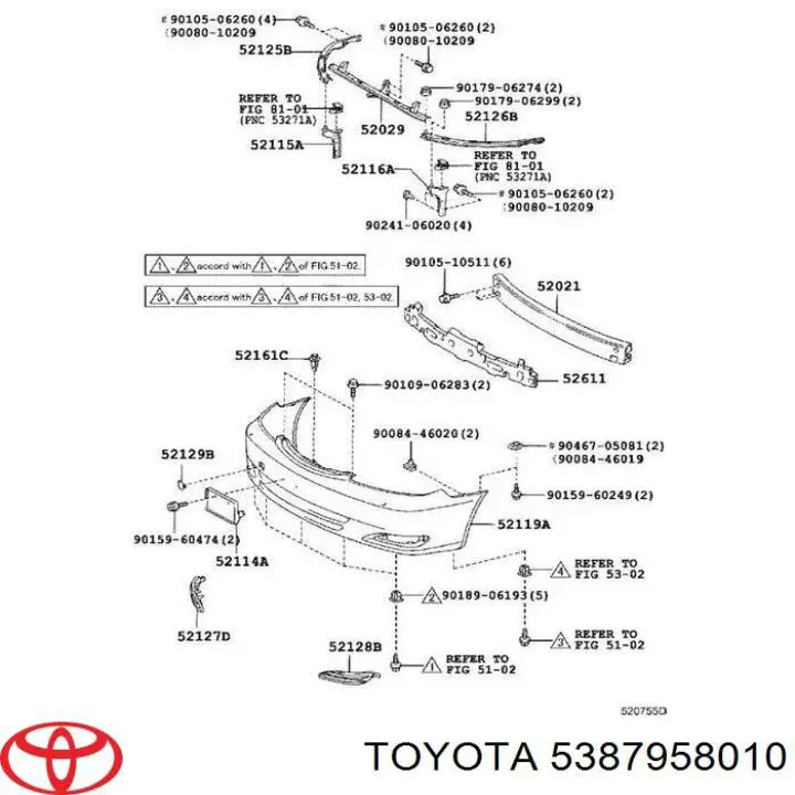 Soporte de parachoques delantero exterior para Toyota Camry (V30)