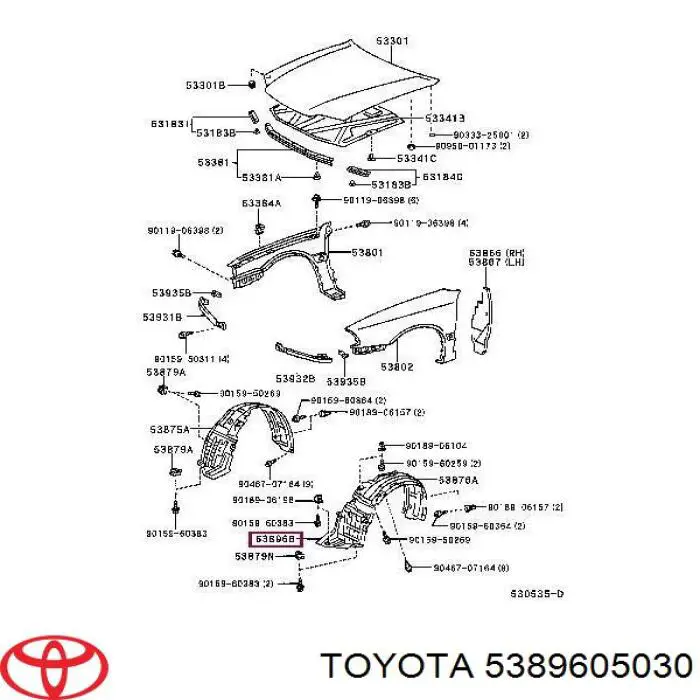 5389605030 Toyota guardabarros interior, aleta delantera, izquierdo delantero